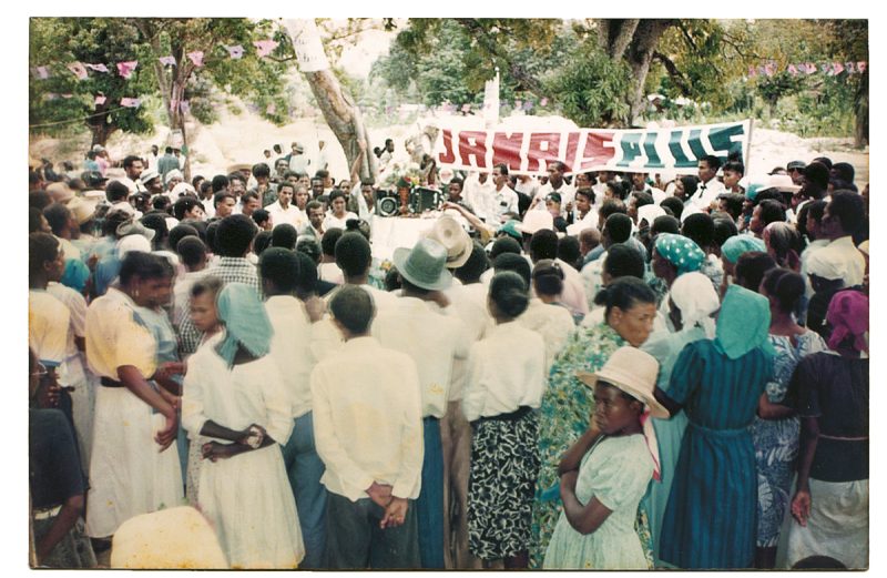 Photo of one of the first commemorations of the Kazal massacre after the fall of Duvalier, March 1987.